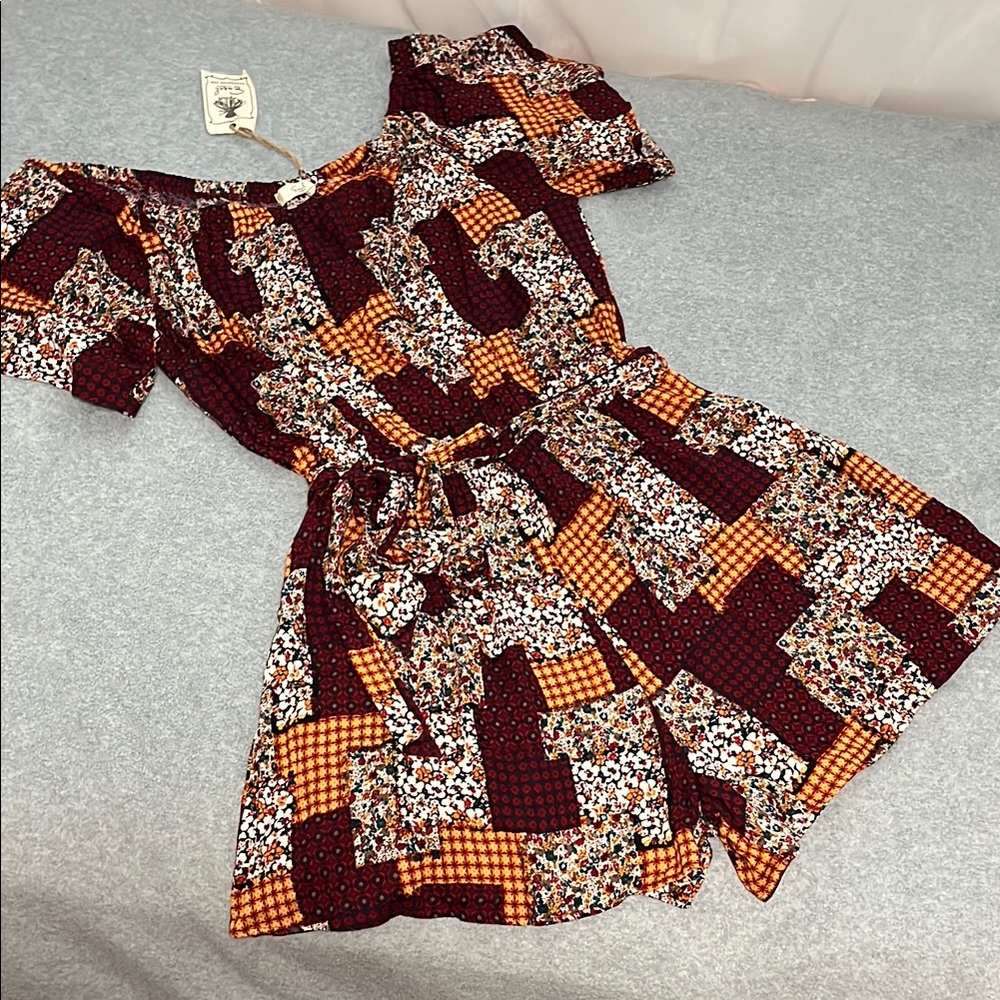 Funky Easel Boho Romper Large Country Floral Indie Cottage Patch Print Summer